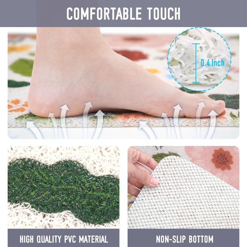aquoechd Square Shower Mat, 24 x 24 Inch Non Slip Flower Shower Stall Mat, Quick-Dry PVC Loofah Bath Mat for Shower Tub Bathroom - Image 2